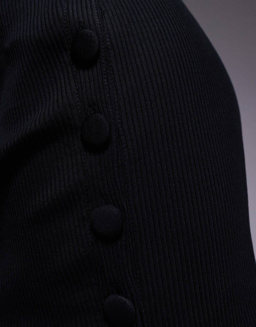 ASOS DESIGN button detail wide rib crew neck mini dress in black