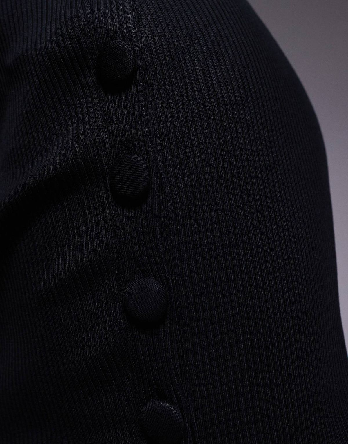 ASOS DESIGN button detail wide rib crew neck mini dress in black