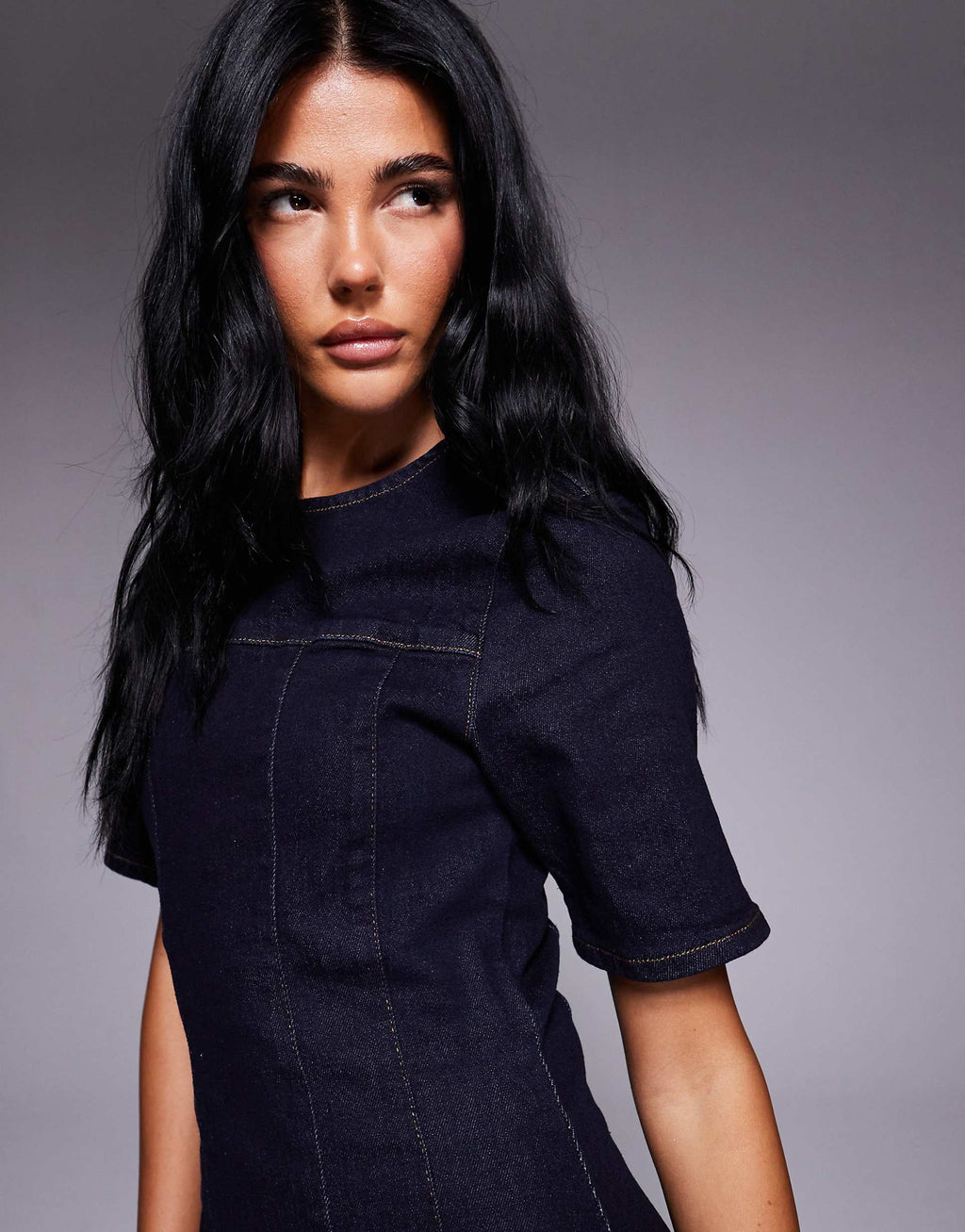 ASOS DESIGN cinched waist structured denim mini dress in rinse wash