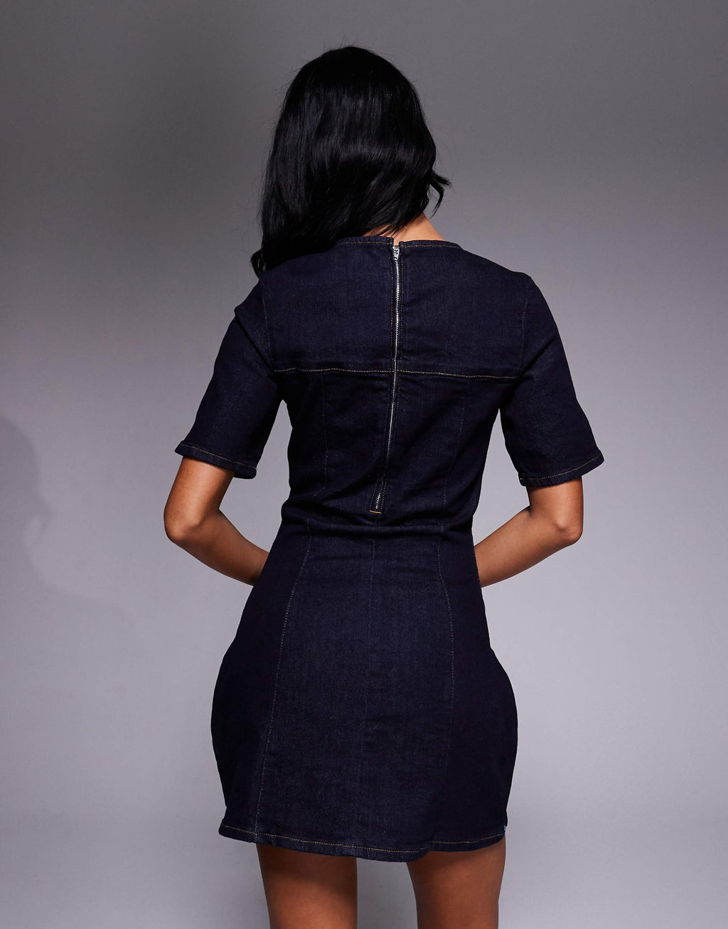 ASOS DESIGN cinched waist structured denim mini dress in rinse wash