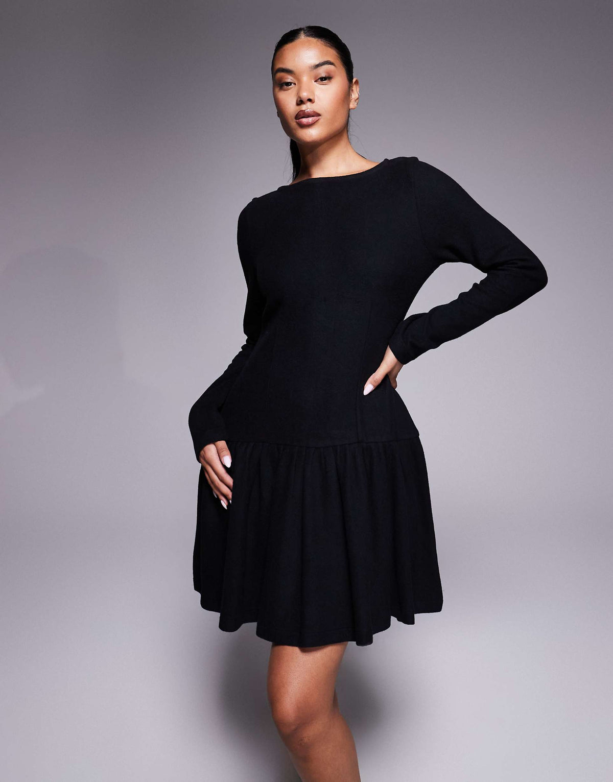 ASOS DESIGN supersoft corset dropped waist detail mini dress in black