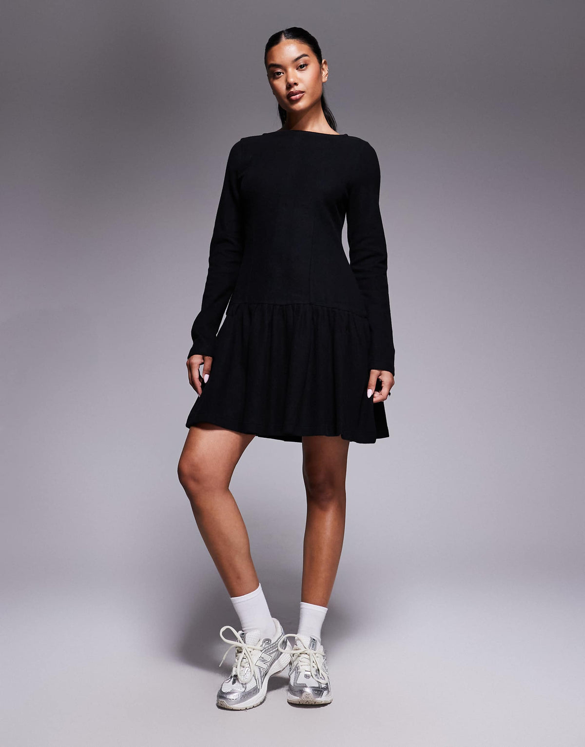 ASOS DESIGN supersoft corset dropped waist detail mini dress in black