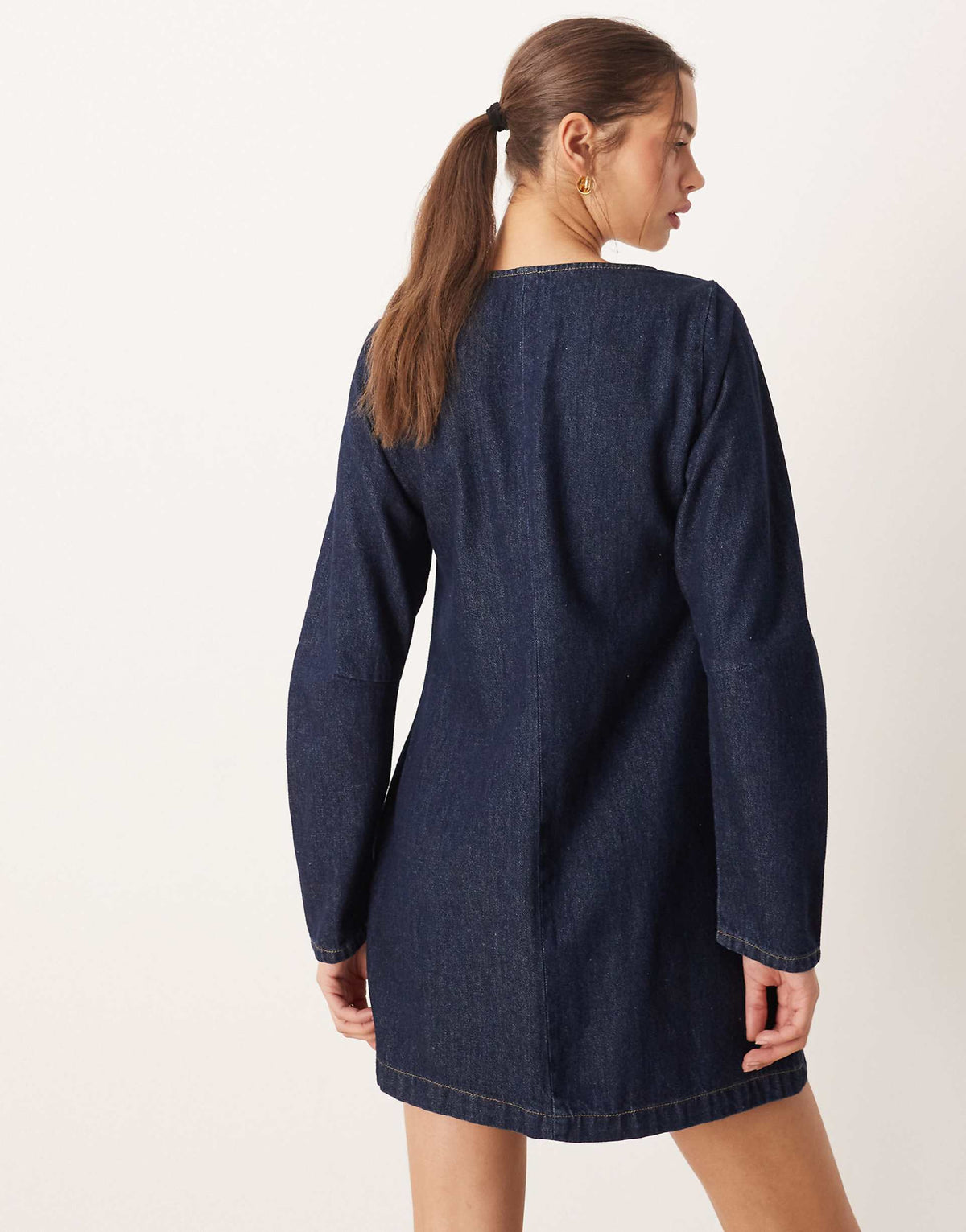 ASOS DESIGN denim v-neck mini dress with pocket detailing in rinse