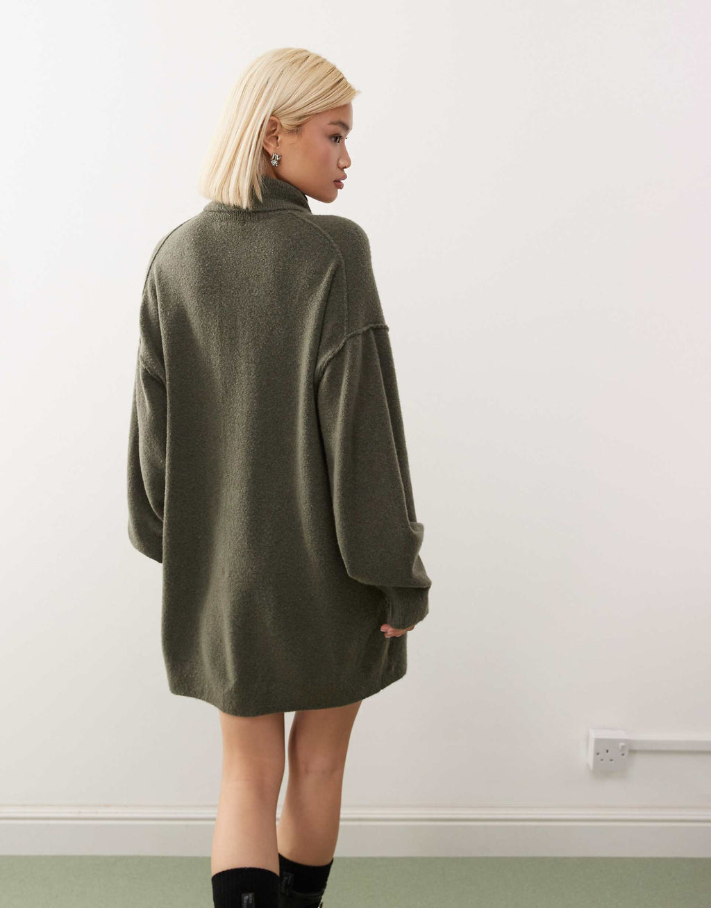 Weekday turtle neck knitted mini sweater dress in khaki melange exclusive to ASOS
