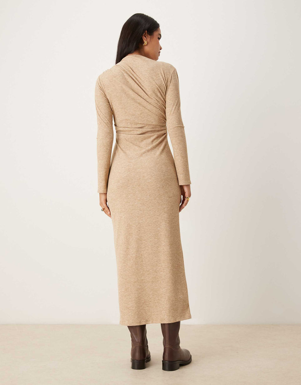 ASOS DESIGN ribbed drape maxi dress in neutral heather