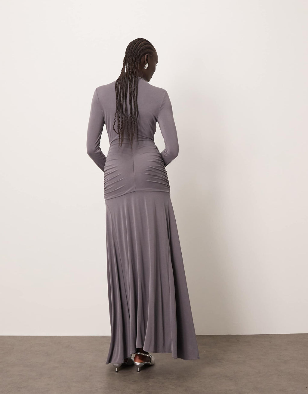 ARRANGE long sleeve drape maxi dress in charcoal