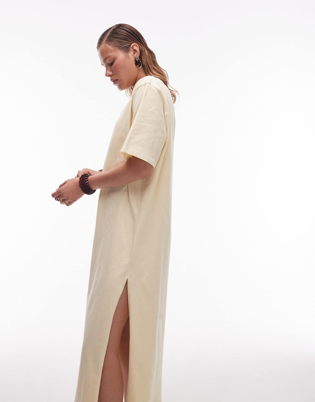 ASOS DESIGN oversized longline maxi T-shirt dress in buttermilk