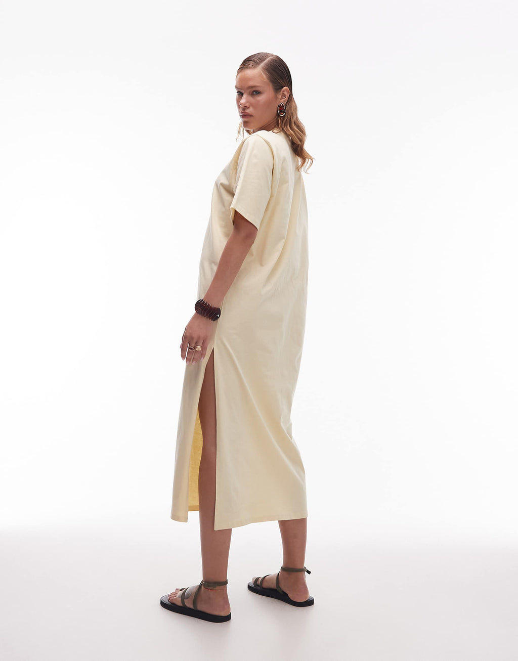 ASOS DESIGN oversized longline maxi T-shirt dress in buttermilk