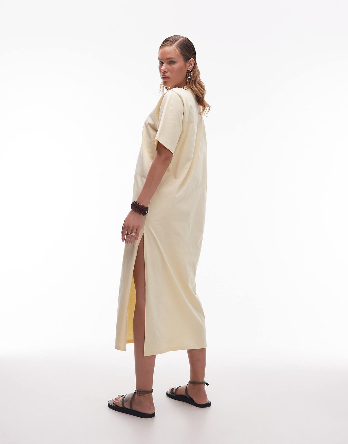 ASOS DESIGN oversized longline maxi T-shirt dress in buttermilk