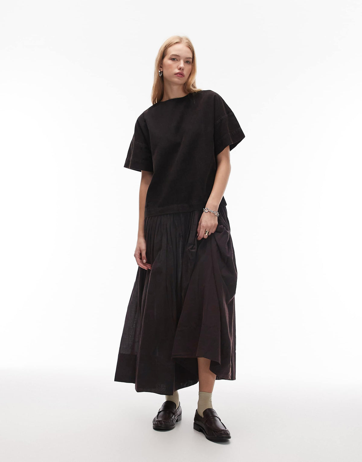 ASOS DESIGN cord hybrid T-shirt midi dress in washed black