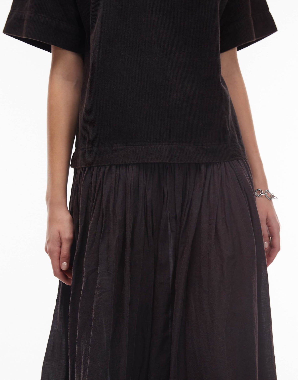 ASOS DESIGN cord hybrid T-shirt midi dress in washed black