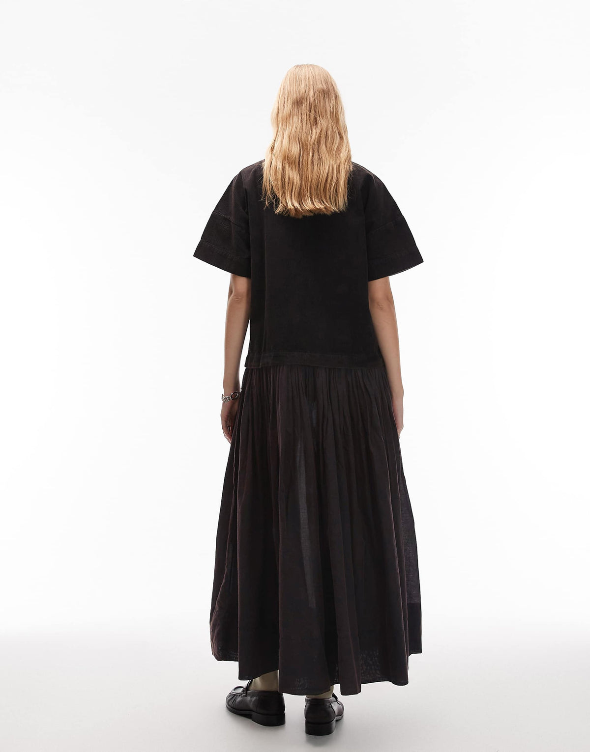ASOS DESIGN cord hybrid T-shirt midi dress in washed black