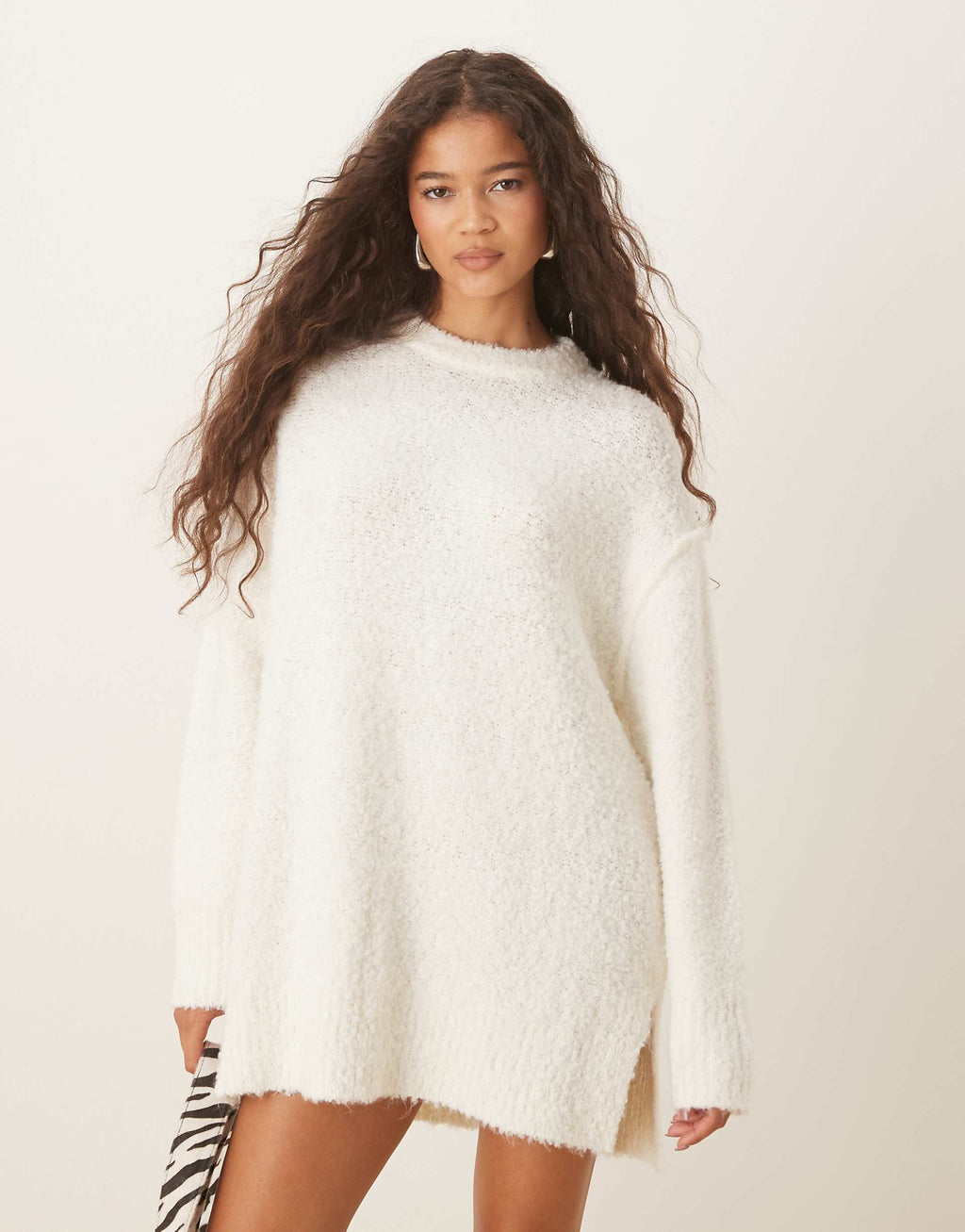 Glamorous fluffy sweater mini dress in white