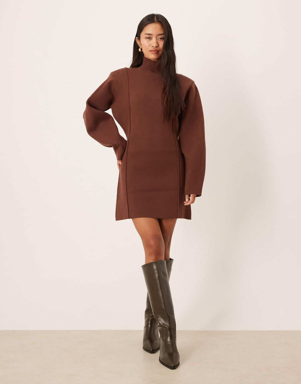 ASOS DESIGN structured waisted mini dress in mocha