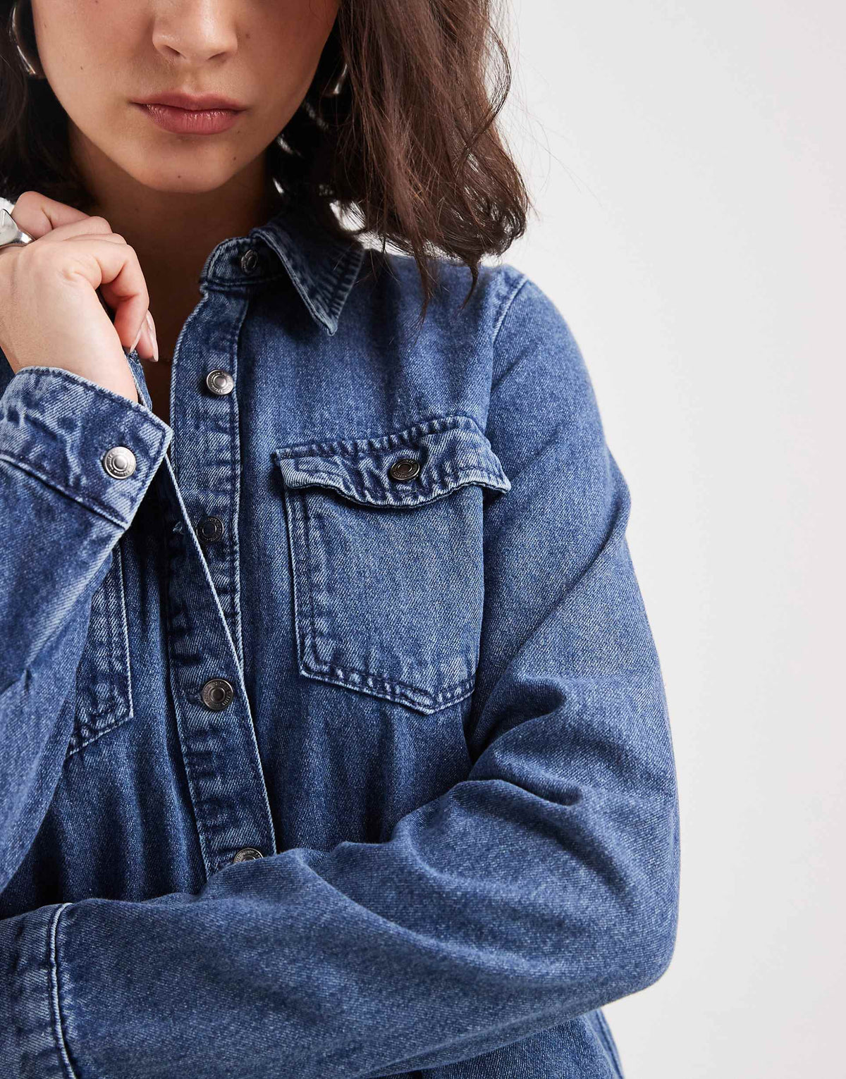 Vero Moda long sleeve denim shirt dress in medium blue