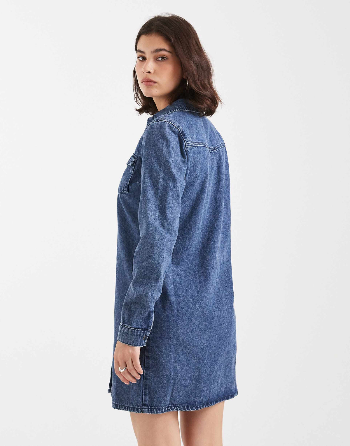 Vero Moda long sleeve denim shirt dress in medium blue