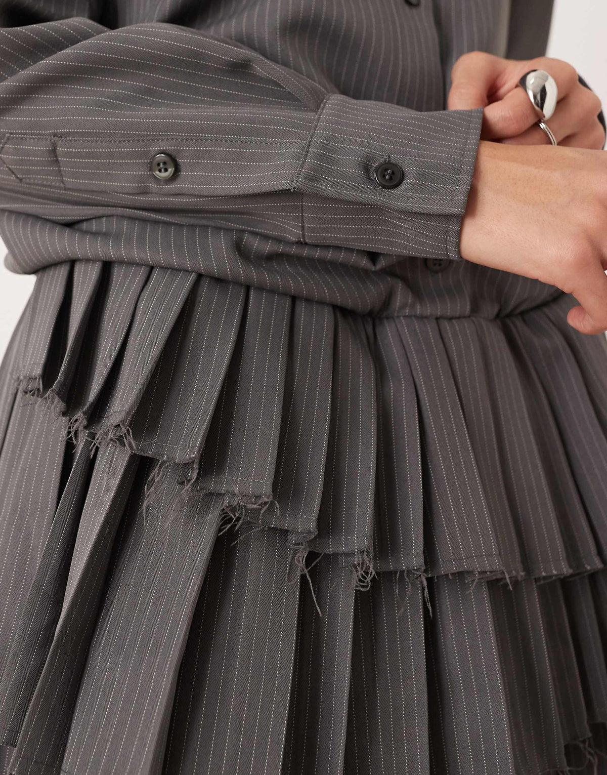 ASOS DESIGN drop waist mini shirt dress with pleated skirt in gray stripe