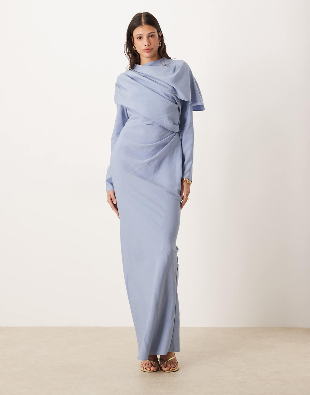 ASOS DESIGN Tall high neck draped bodice maxi dress in mid blue