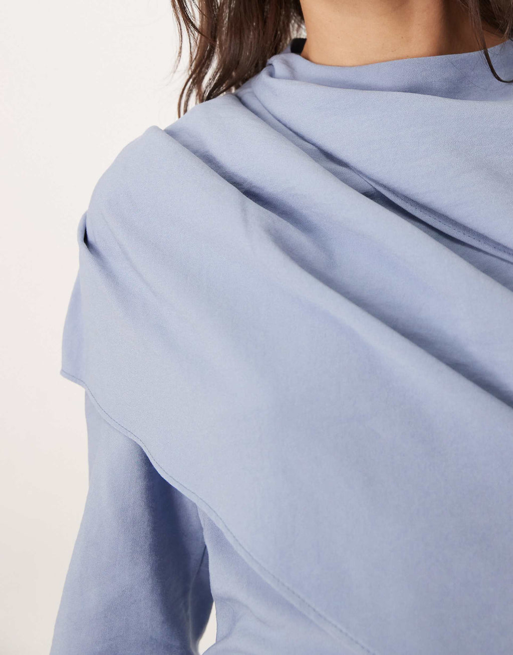 ASOS DESIGN Tall high neck draped bodice maxi dress in mid blue