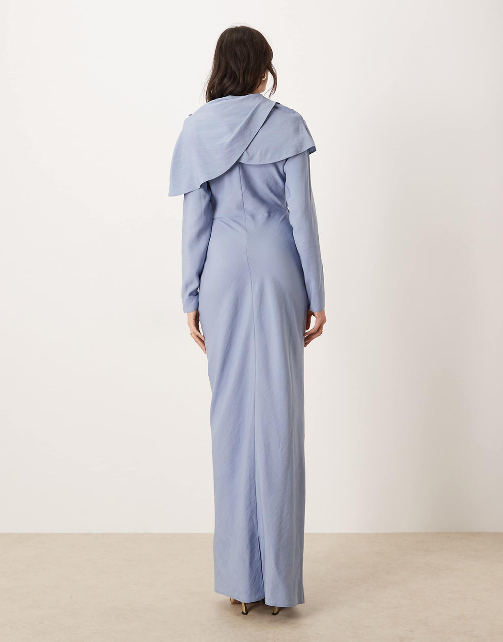 ASOS DESIGN Tall high neck draped bodice maxi dress in mid blue