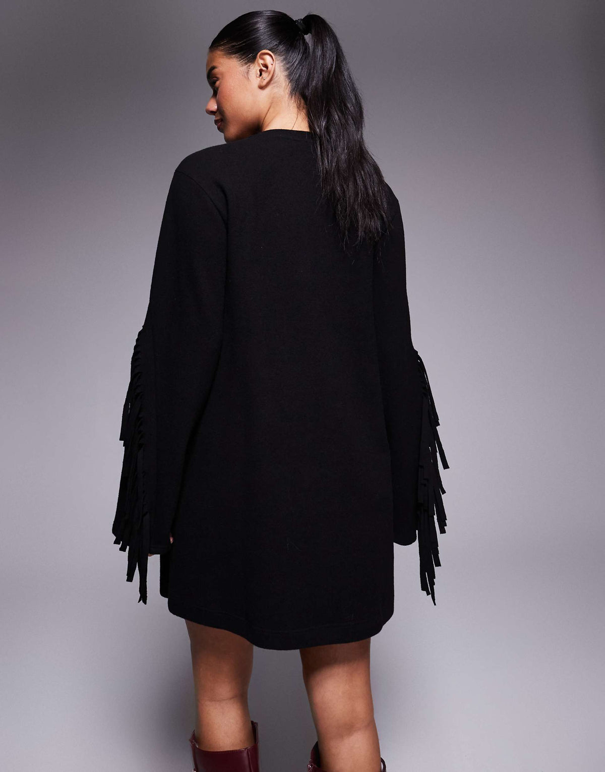 ASOS DESIGN supersoft fringe detail mini dress in black