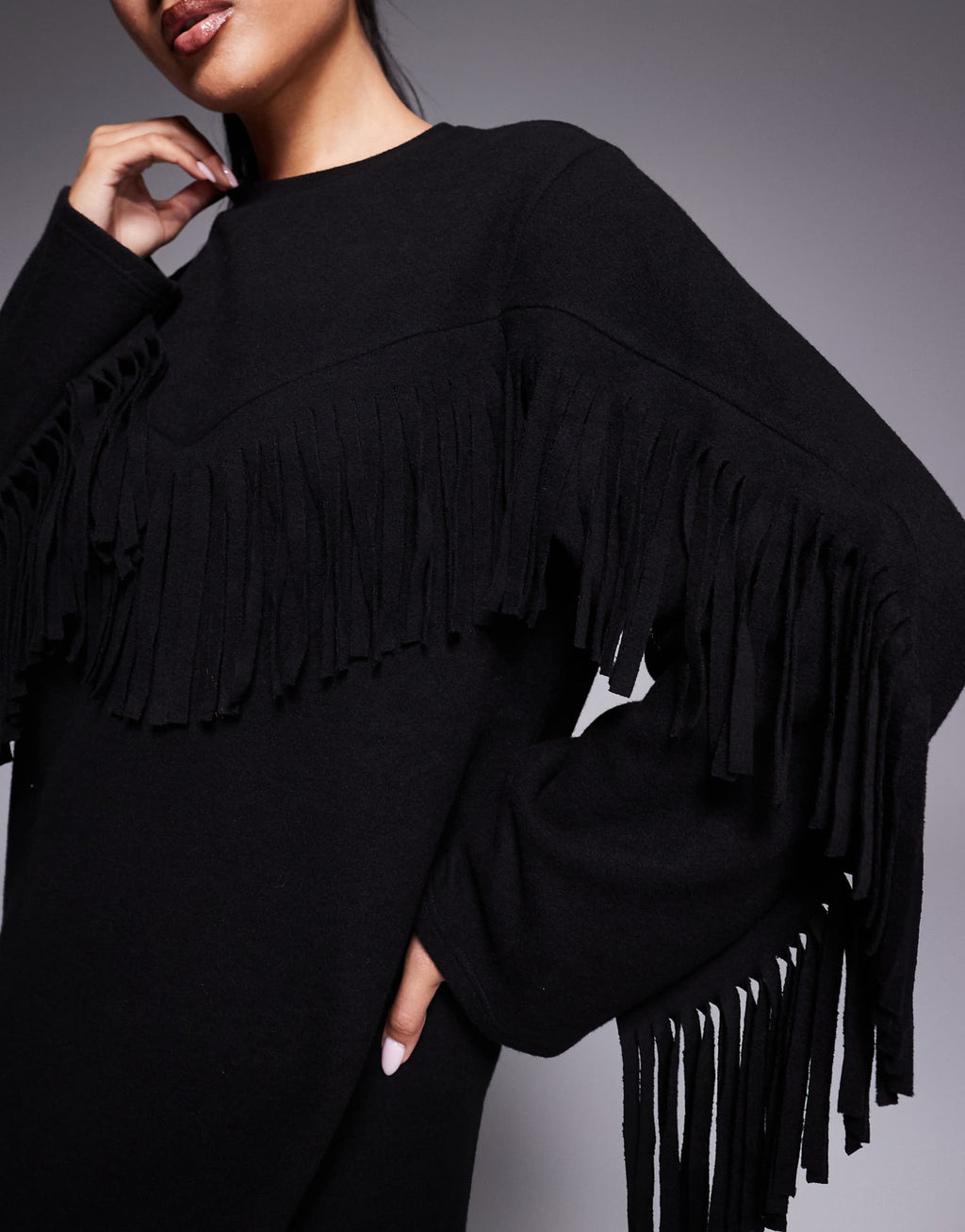 ASOS DESIGN supersoft fringe detail mini dress in black