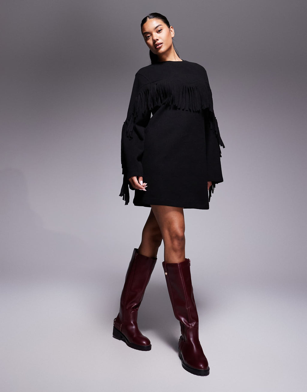 ASOS DESIGN supersoft fringe detail mini dress in black