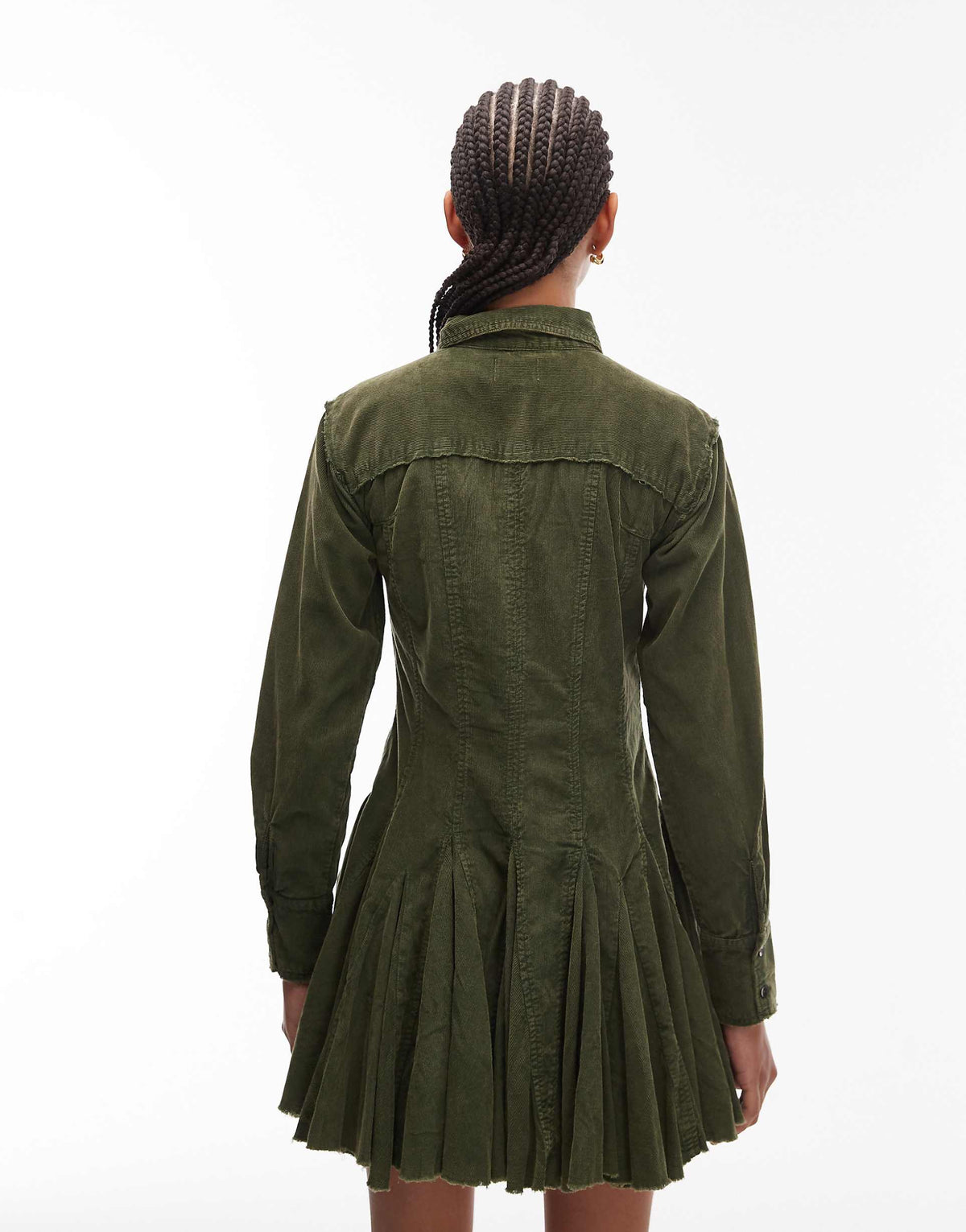 ASOS DESIGN corduroy shirt dress with nipped in waist and godets in washed olive