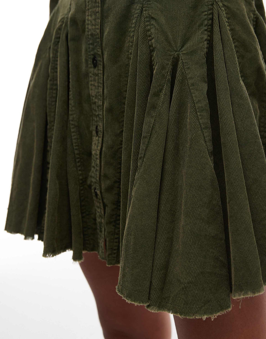 ASOS DESIGN corduroy shirt dress with nipped in waist and godets in washed olive