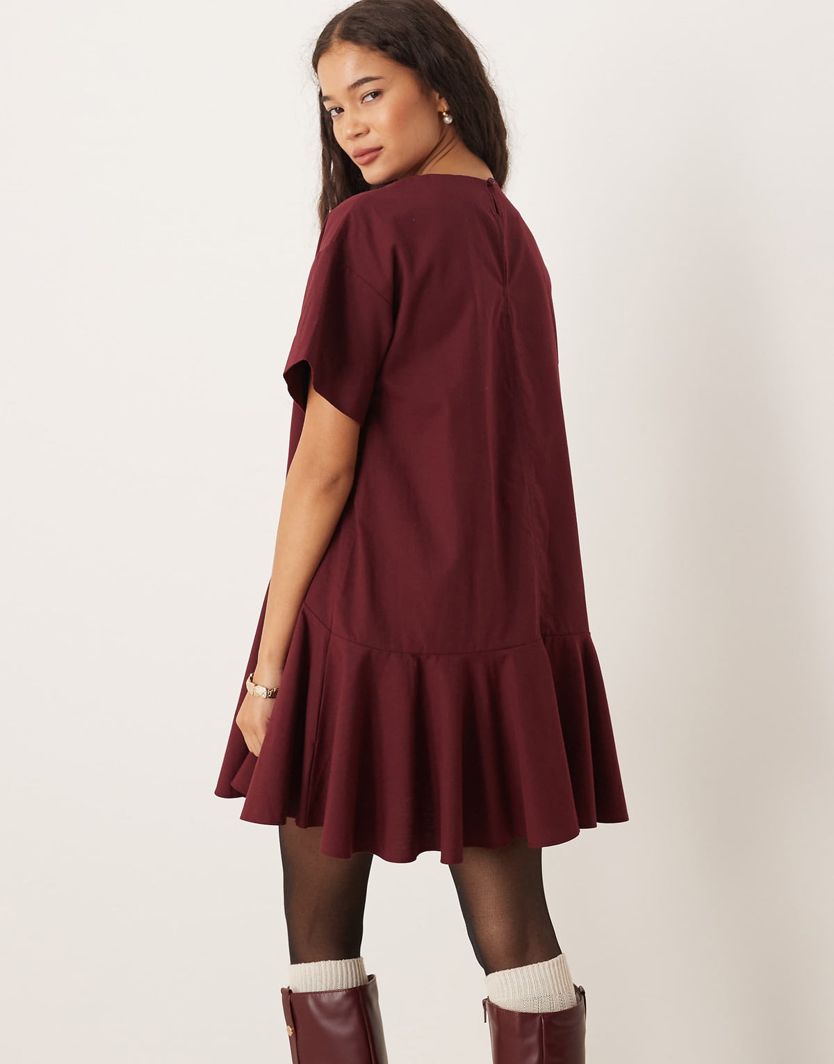 ASOS DESIGN short sleeve smock mini dress in burgundy