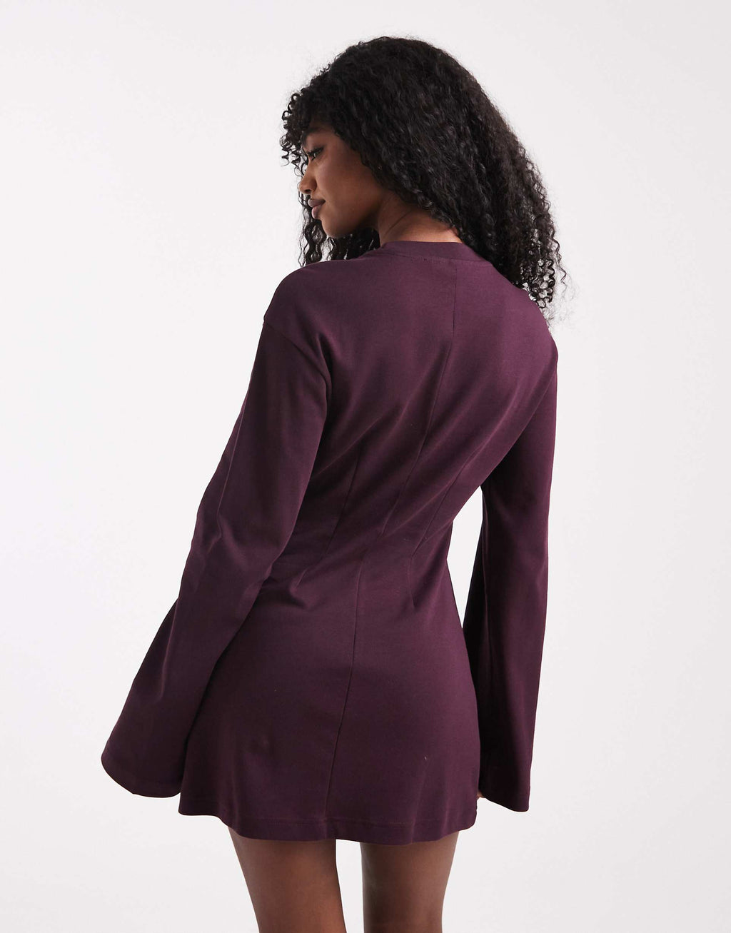 Monki cinched waist long sleeve mini t-shirt dress in plum