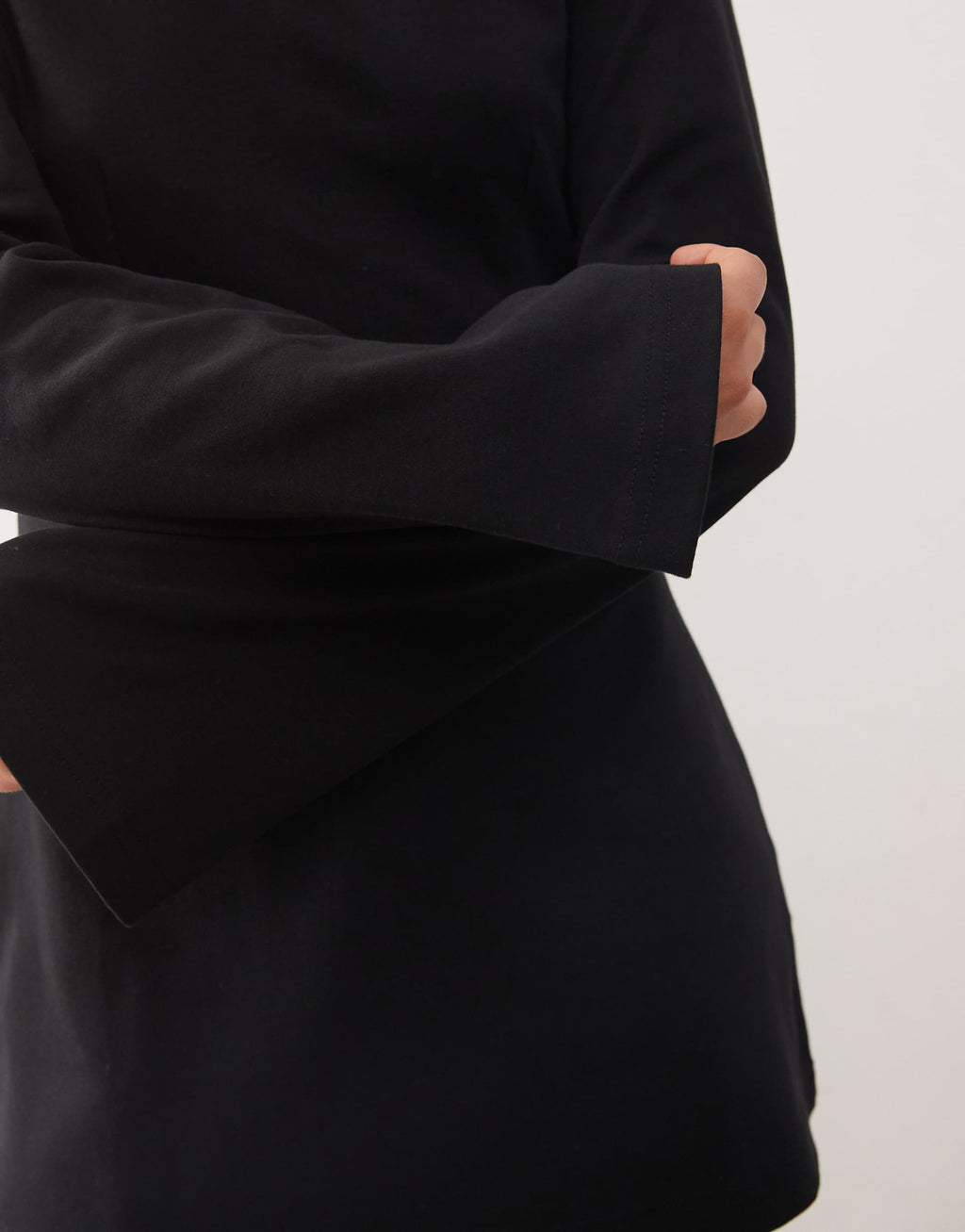 Monki cinched waist long sleeve mini T-shirt dress in black