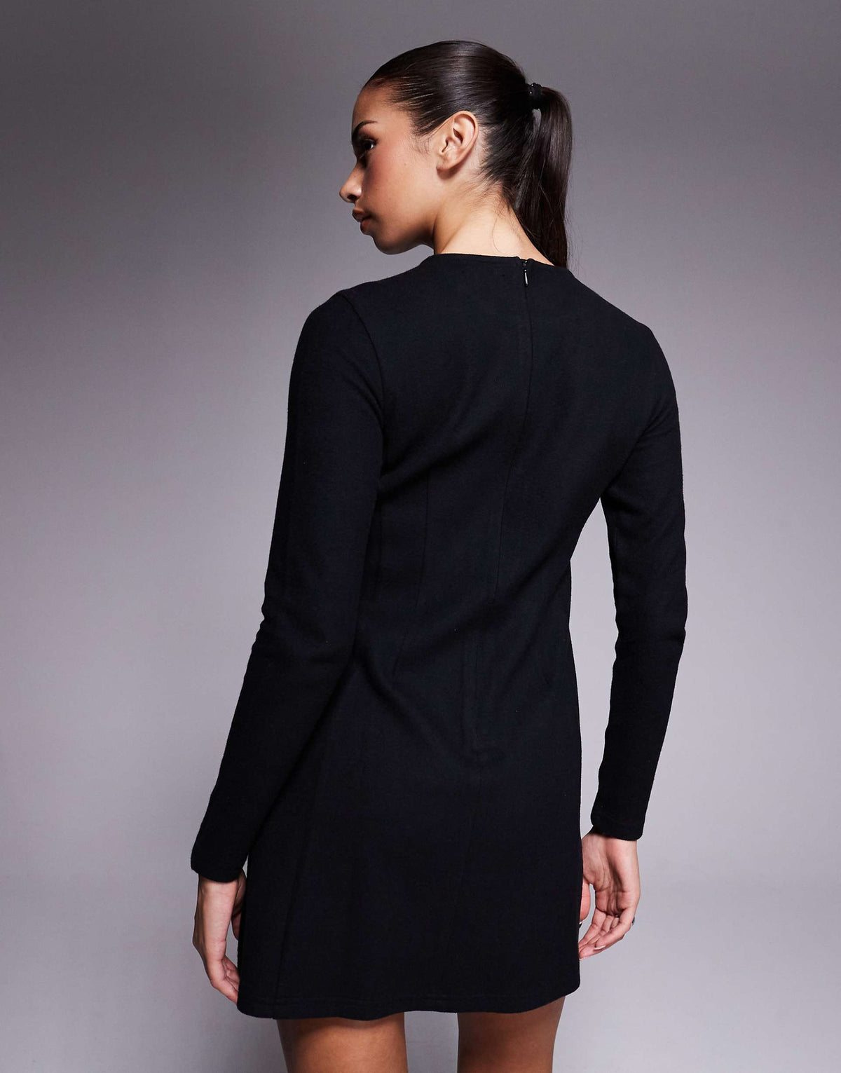 ASOS DESIGN supersoft long sleeve fit and flare mini dress in black