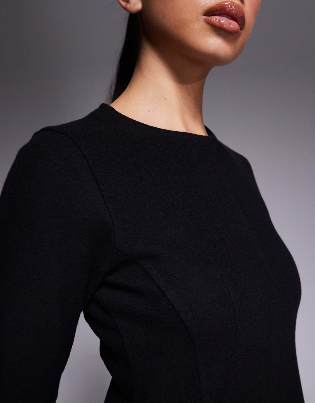 ASOS DESIGN supersoft long sleeve fit and flare mini dress in black