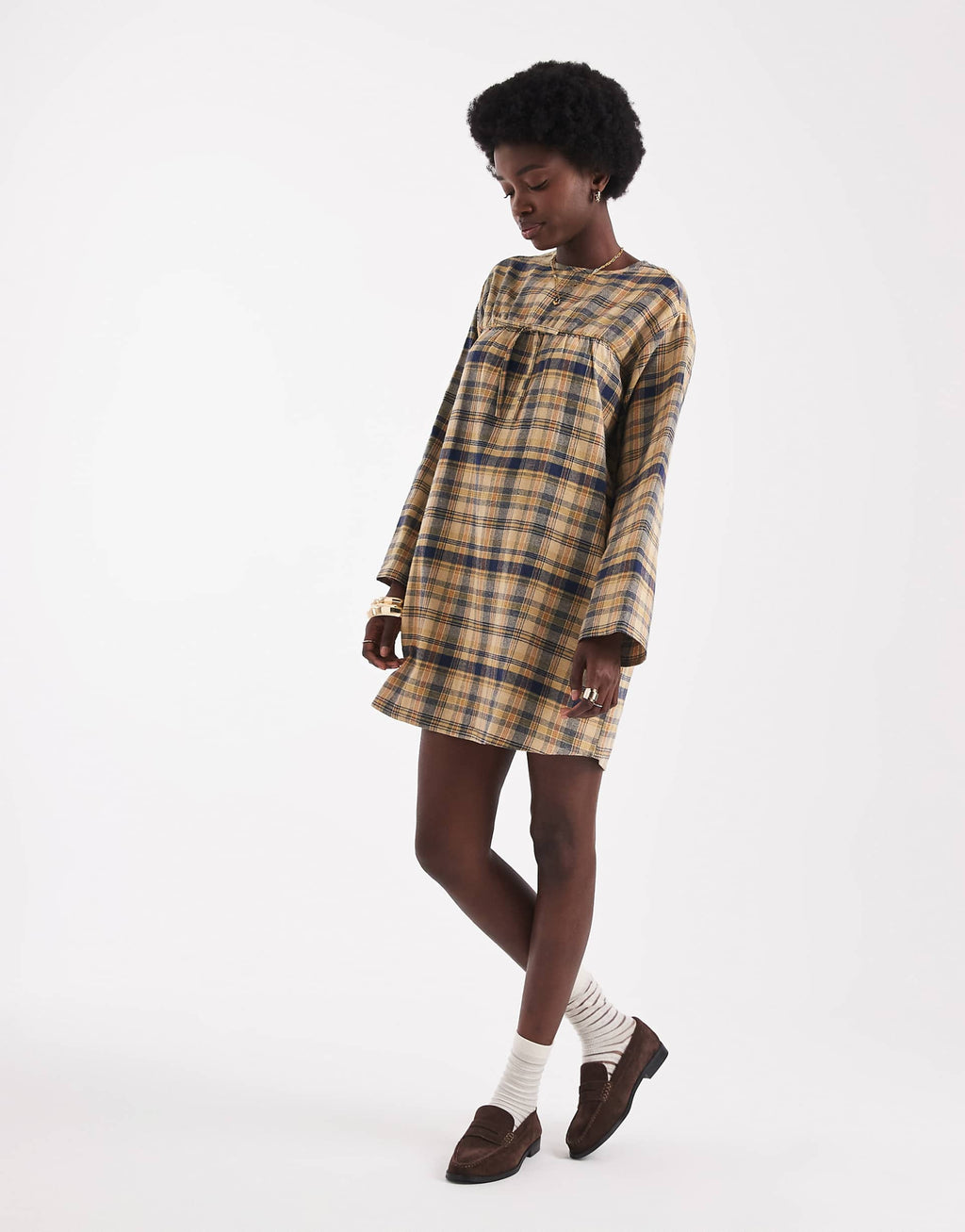 Native Youth long sleeve dress in yellow plaid