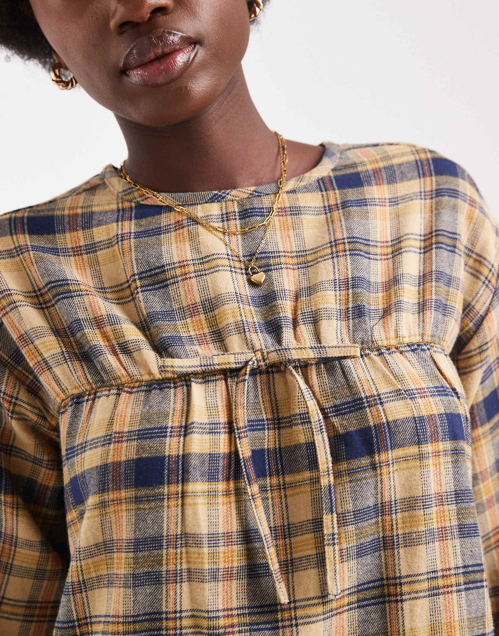 Native Youth long sleeve dress in yellow plaid