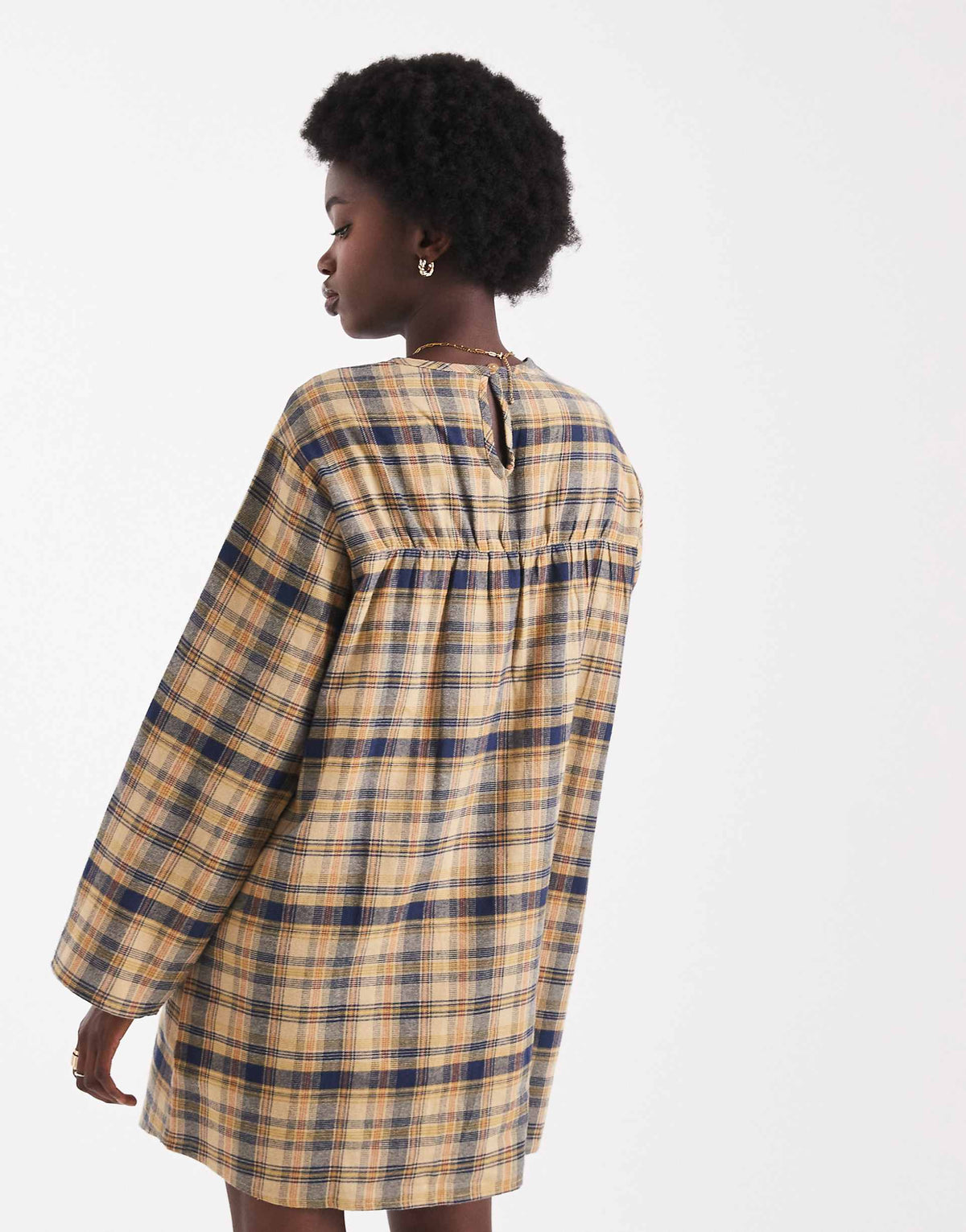Native Youth long sleeve dress in yellow plaid