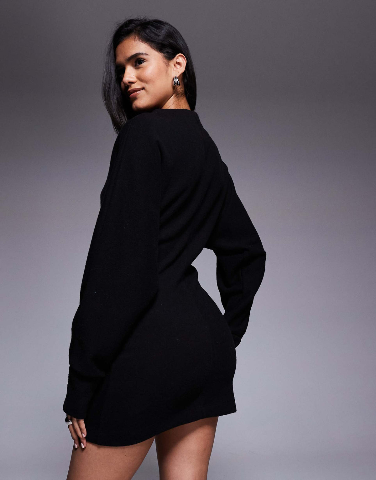 ASOS DESIGN supersoft funnel neck batwing mini dress with ruched side in black