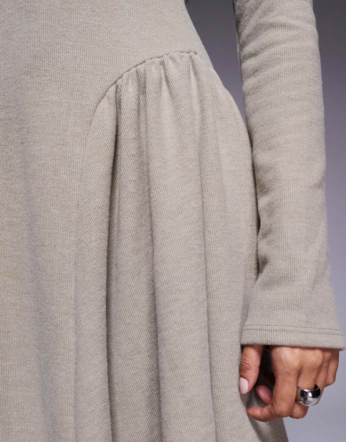 ASOS DESIGN supersoft long sleeve godet mini dress in taupe