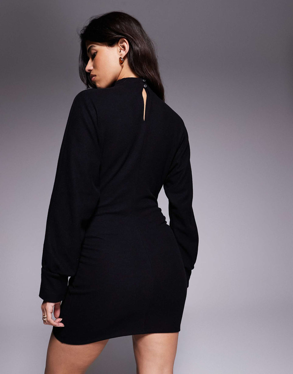 ASOS DESIGN supersoft funnel neck batwing mini dress with ruched side in black