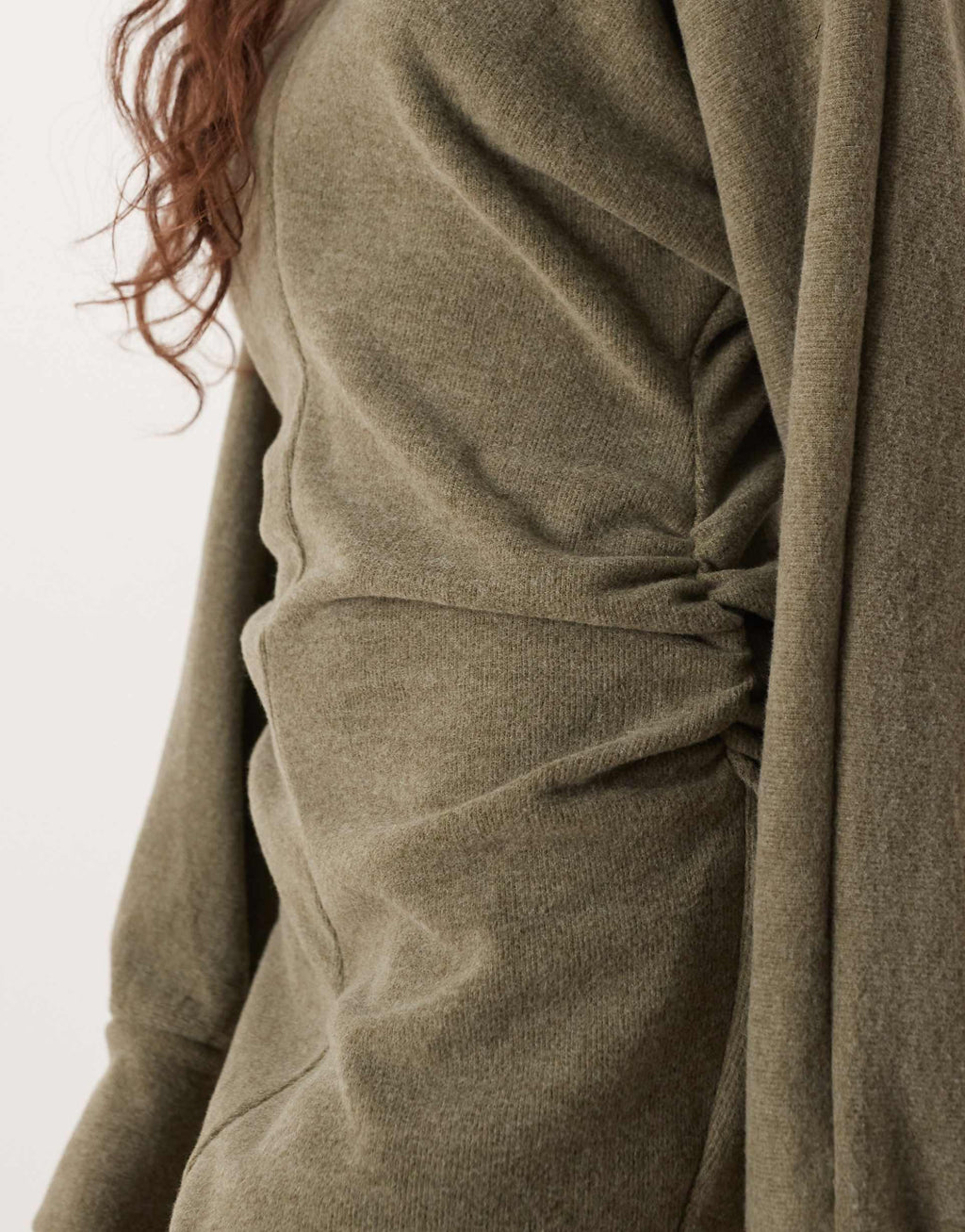 ASOS DESIGN supersoft funnel neck batwing with ruched side mini dress in khaki