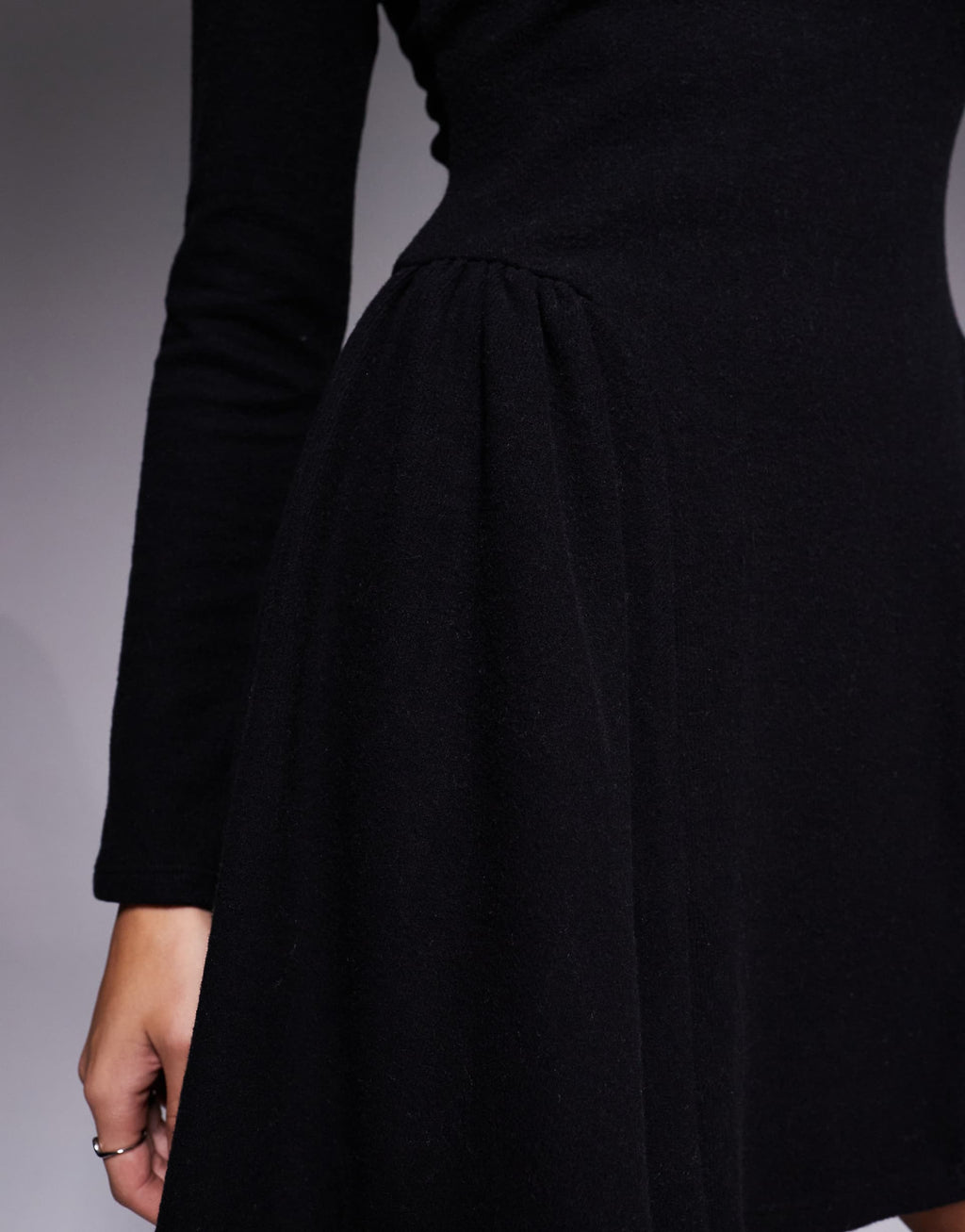 ASOS DESIGN supersoft long sleeve godet mini dress in black