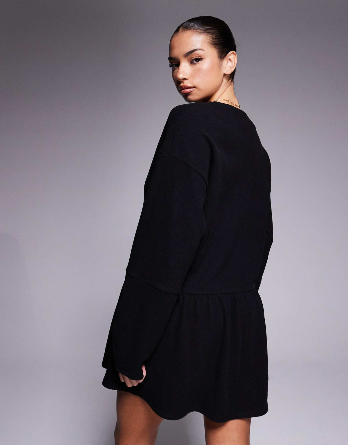 ASOS DESIGN super soft V-front dropped waist mini dress in black