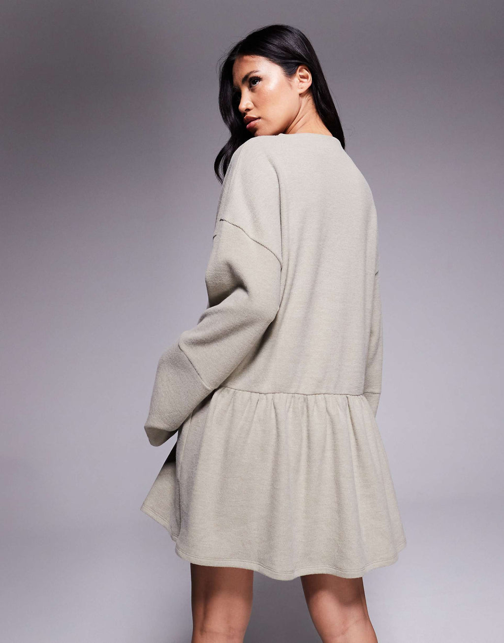 ASOS DESIGN supersoft v front dropped waist mini dress in taupe