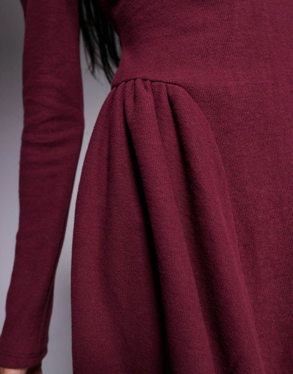 ASOS DESIGN supersoft long sleeve godet mini dress in burgundy