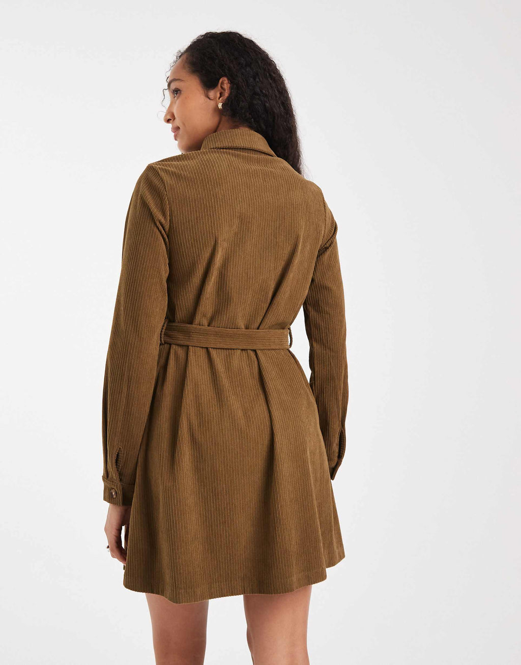 Threadbare cord button up shirt dress in khaki