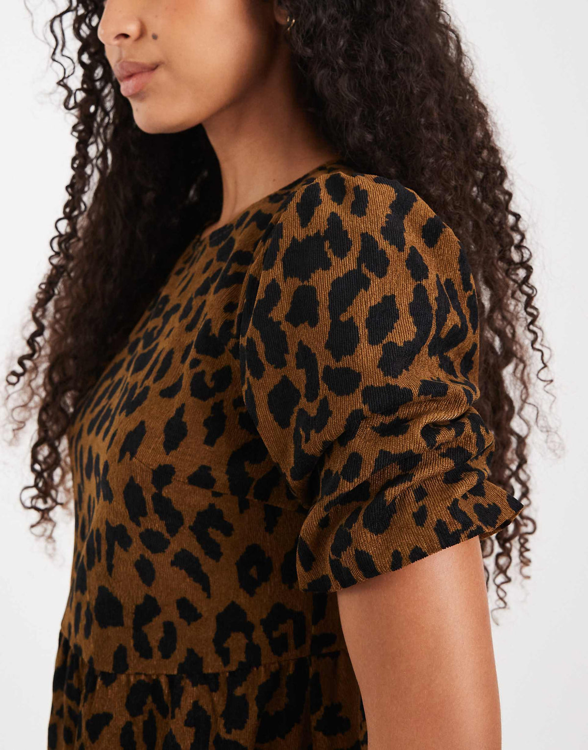 Threadbare cord short sleeve mini dress in leopard print