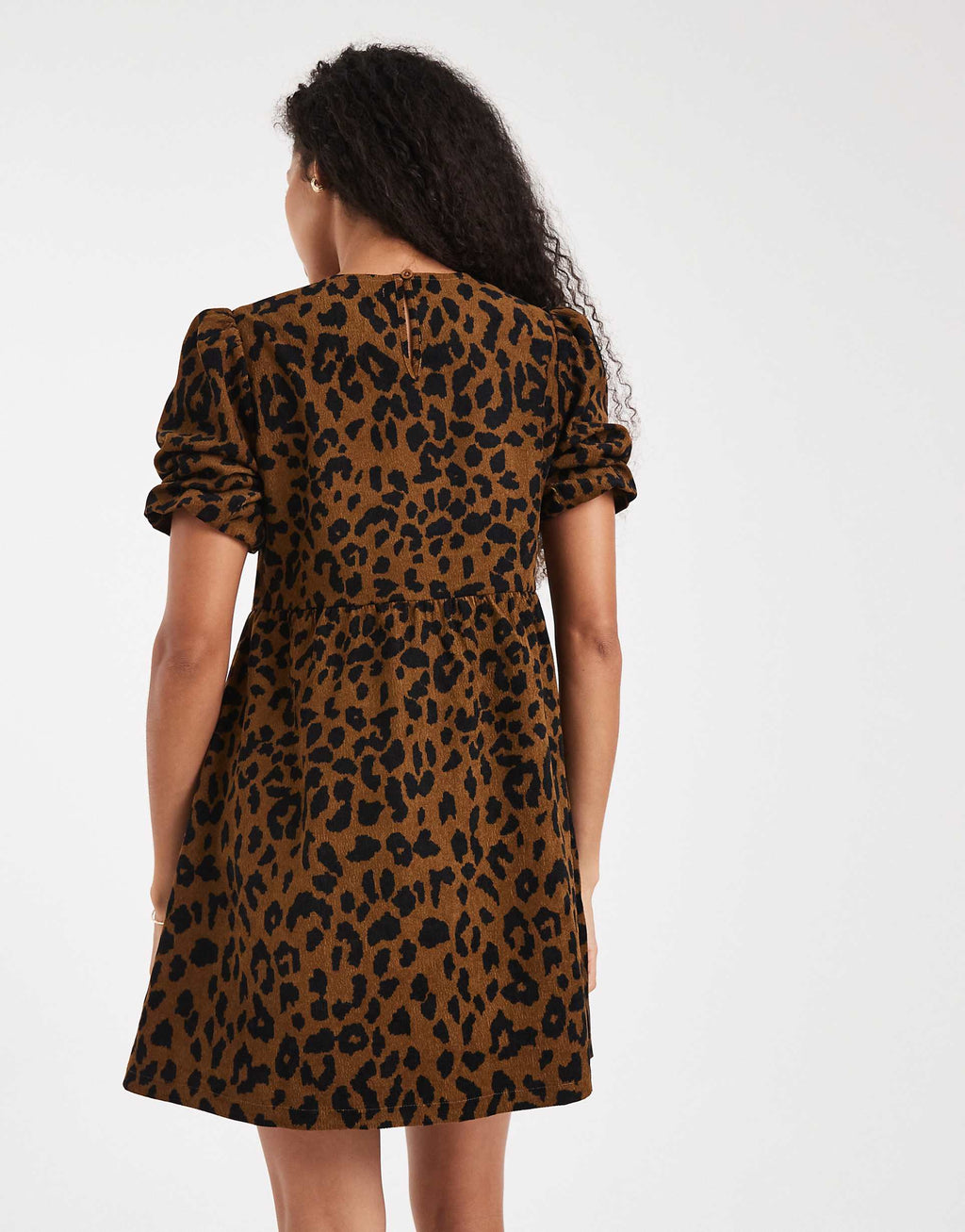 Threadbare cord short sleeve mini dress in leopard print