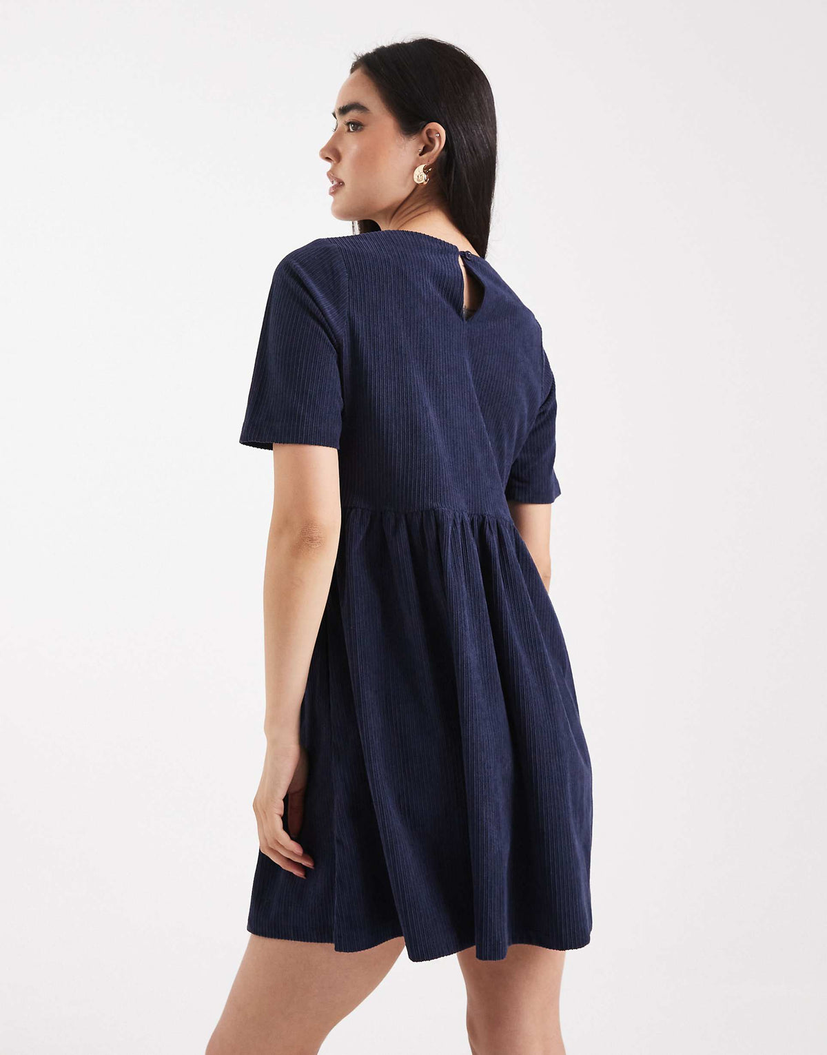 Threadbare cotton look cord short sleeve mini dress in navy