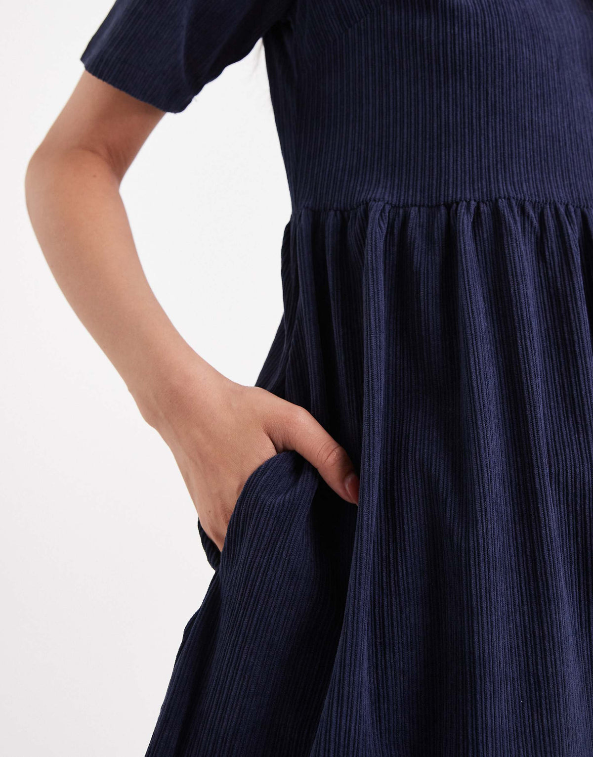 Threadbare cotton look cord short sleeve mini dress in navy